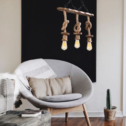 Kronleuchter an Kette EREBOS 3xE27/40W/230V braun