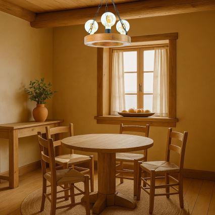 Kronleuchter an Kette IOS 3xE27/60W/230V d 30 cm Buche