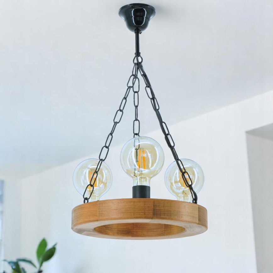 Kronleuchter an Kette IOS 3xE27/60W/230V d 30 cm Buche