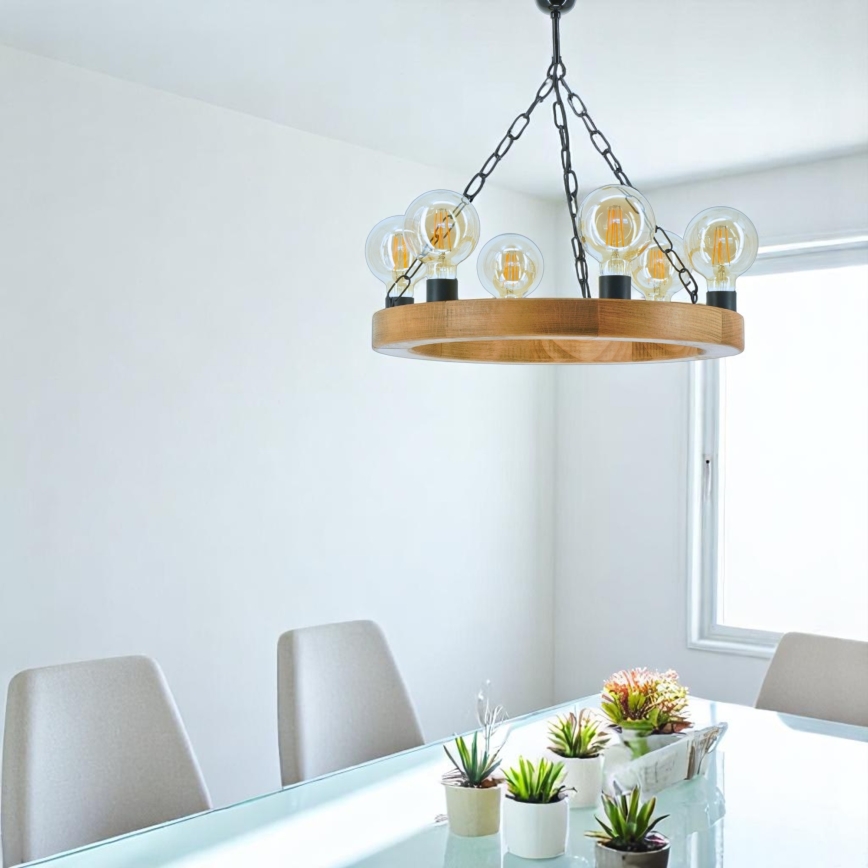 Kronleuchter an Kette IOS 6xE27/60W/230V d 50 cm Buche