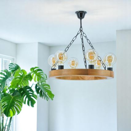 Kronleuchter an Kette IOS 6xE27/60W/230V d 50 cm Buche
