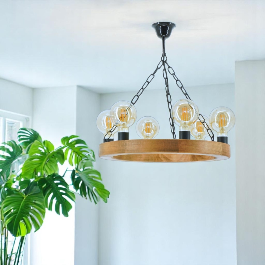 Kronleuchter an Kette IOS 6xE27/60W/230V d 50 cm Buche