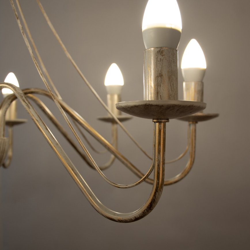 Kronleuchter an Kette MALBO 8xE14/10W/230V weiß/gold/Patina