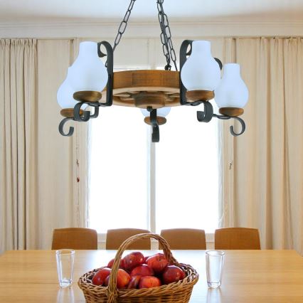 Kronleuchter an Kette ROATA 5xE14/40W/230V d 30 cm Buche