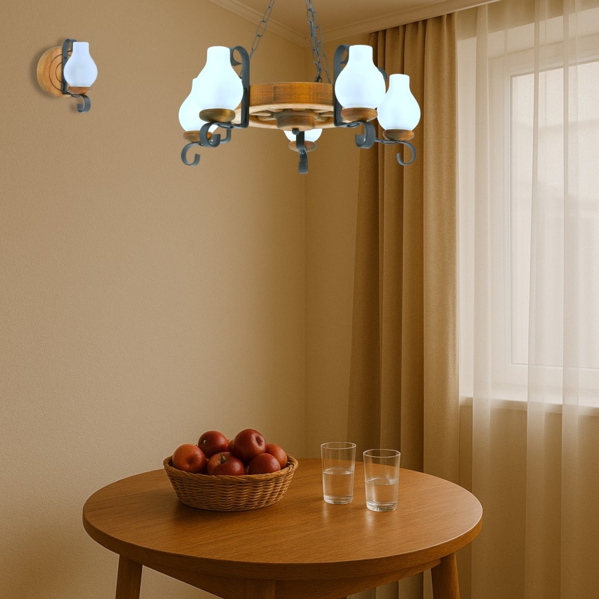 Kronleuchter an Kette ROATA 5xE14/40W/230V d 30 cm Buche