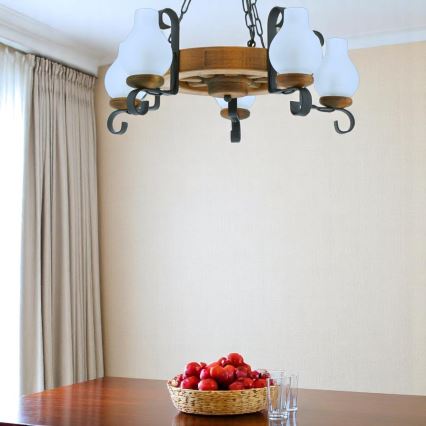Kronleuchter an Kette ROATA 5xE14/40W/230V d 30 cm Buche