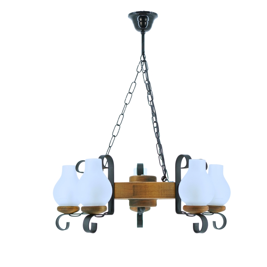 Kronleuchter an Kette ROATA 5xE14/40W/230V d 30 cm Buche