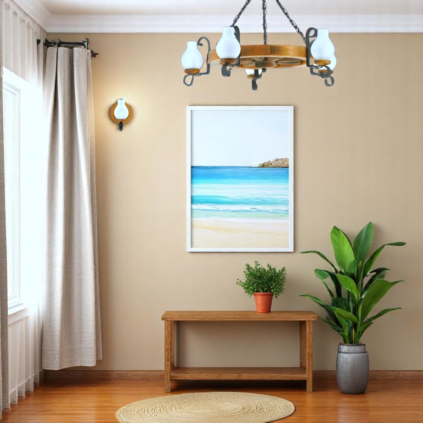 Kronleuchter an Kette ROATA 5xE14/40W/230V d 70 cm Buche