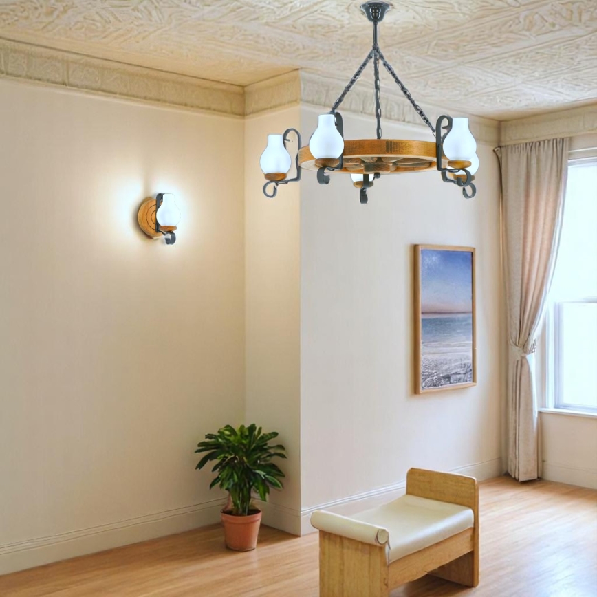 Kronleuchter an Kette ROATA 5xE14/40W/230V d 70 cm Buche