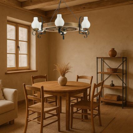 Kronleuchter an Kette ROATA 6xE14/40W/230V d 70 cm Buche