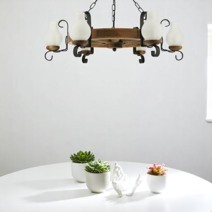 Kronleuchter an Kette ROATA 6xE14/40W/230V d 70 cm Buche