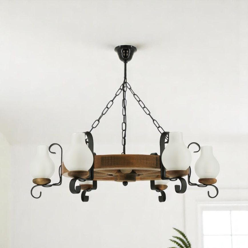 Kronleuchter an Kette ROATA 6xE14/40W/230V d 70 cm Buche