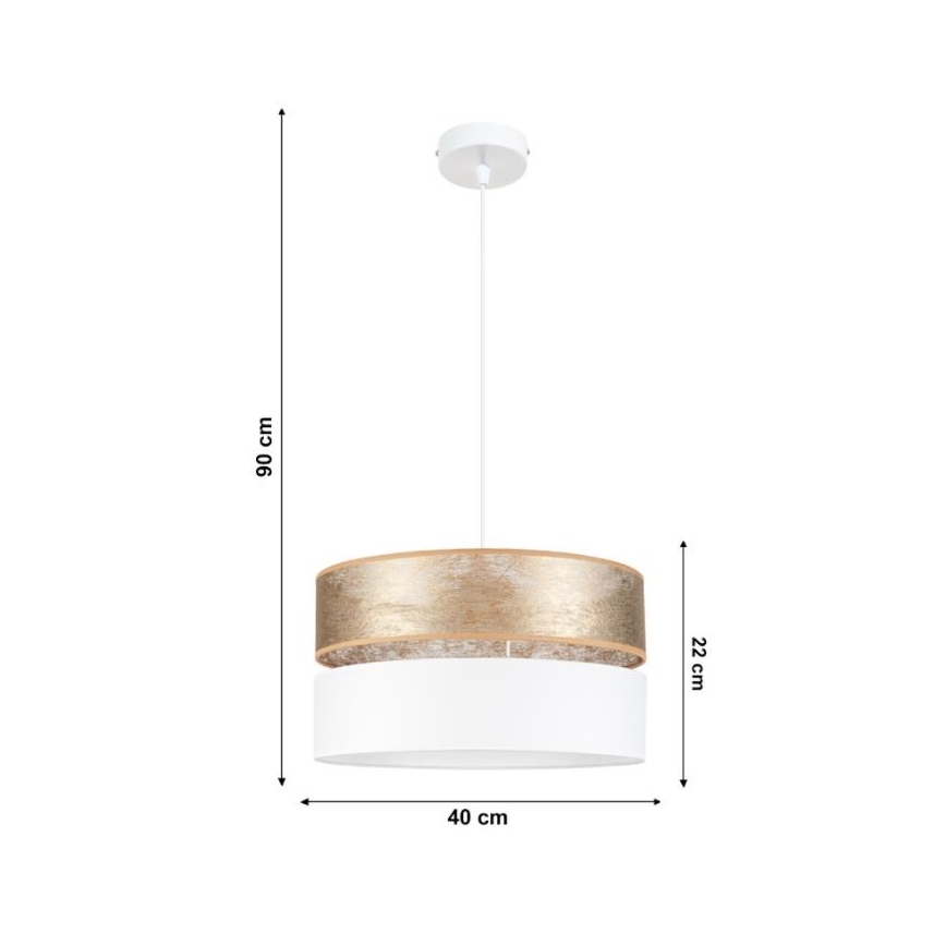 Kronleuchter an Schnur LIMA 1xE27/60W/230V weiß/gold