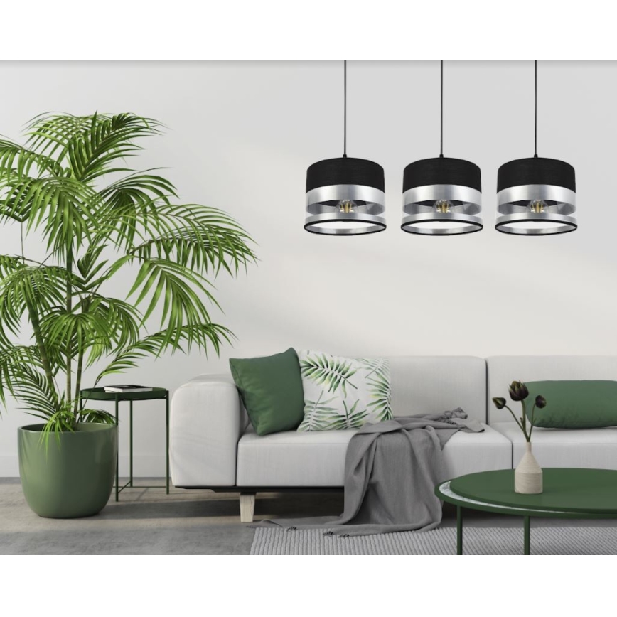 Kronleuchter an Schnur MILO 3xE27/60W/230V silber/schwarz