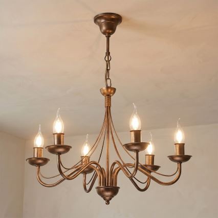 Kronleuchter ANTON an Kette, 6xE14/60W/230V, Bronze