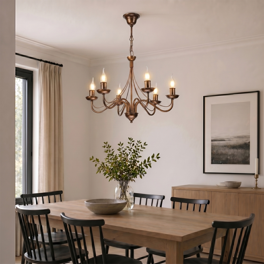 Kronleuchter ANTON an Kette, 6xE14/60W/230V, Bronze