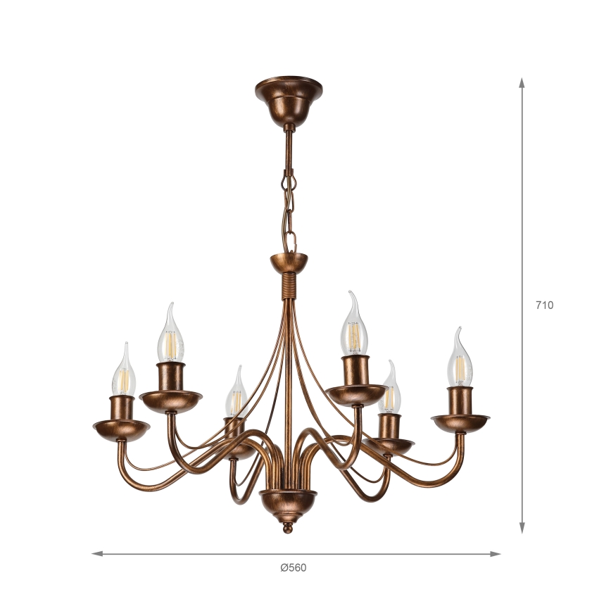 Kronleuchter ANTON an Kette, 6xE14/60W/230V, Bronze