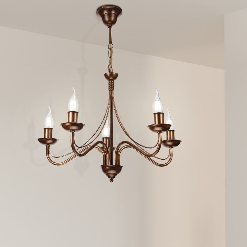 Kronleuchter ANTON mit Kettenaufhängung 5xE14/15W/230V bronzefarben