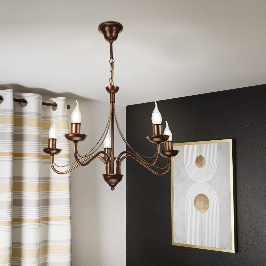 Kronleuchter ANTON mit Kettenaufhängung 5xE14/15W/230V bronzefarben