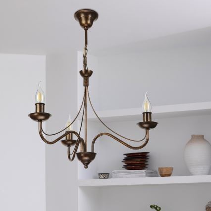 Kronleuchter mit Kette ANTON 3xE14/15W/230V Bronze