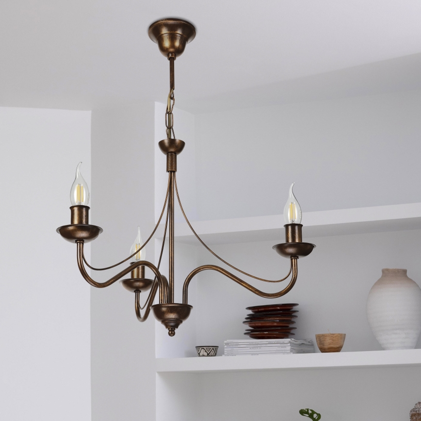 Kronleuchter mit Kette ANTON 3xE14/15W/230V Bronze
