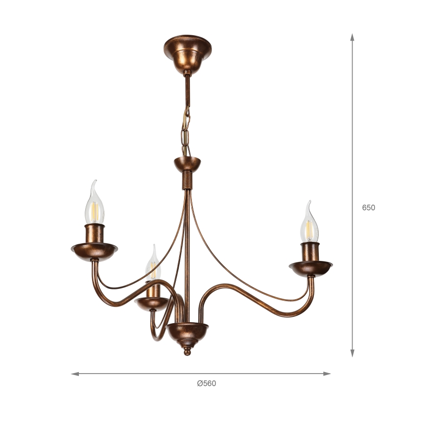 Kronleuchter mit Kette ANTON 3xE14/15W/230V Bronze