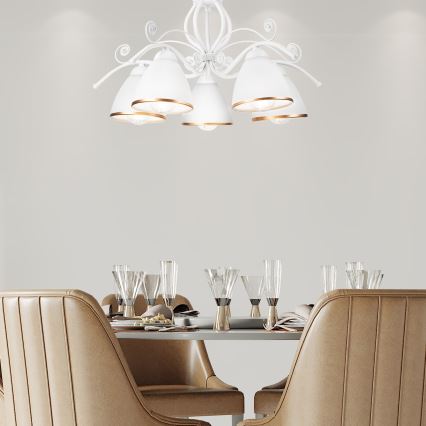 Kronleuchter mit Kette RETRO II 5xE27/60W/230V weiß