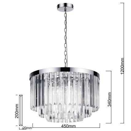 Kronleuchter VETRO mit Kette, 5xE14/60W/230V, glänzender Chrom