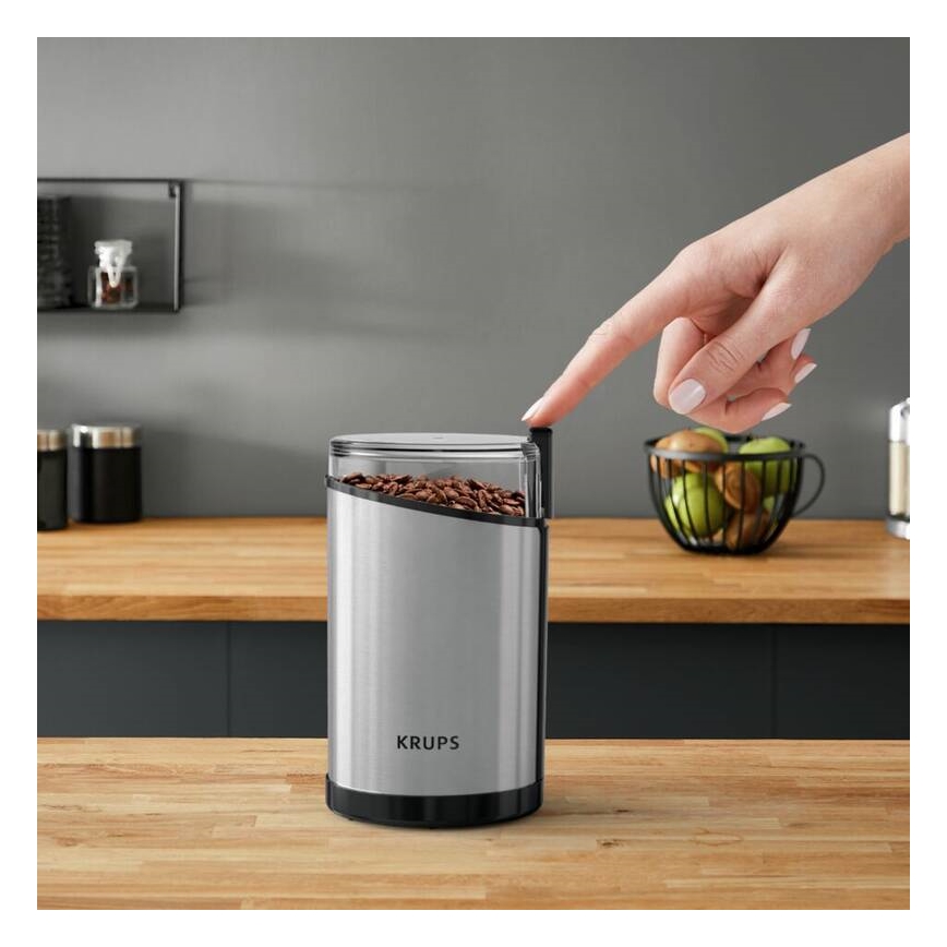 Krups - Elektrische Kaffeebohnenmühle 85g FAST-TOUCH 200W/230V matt Chrom