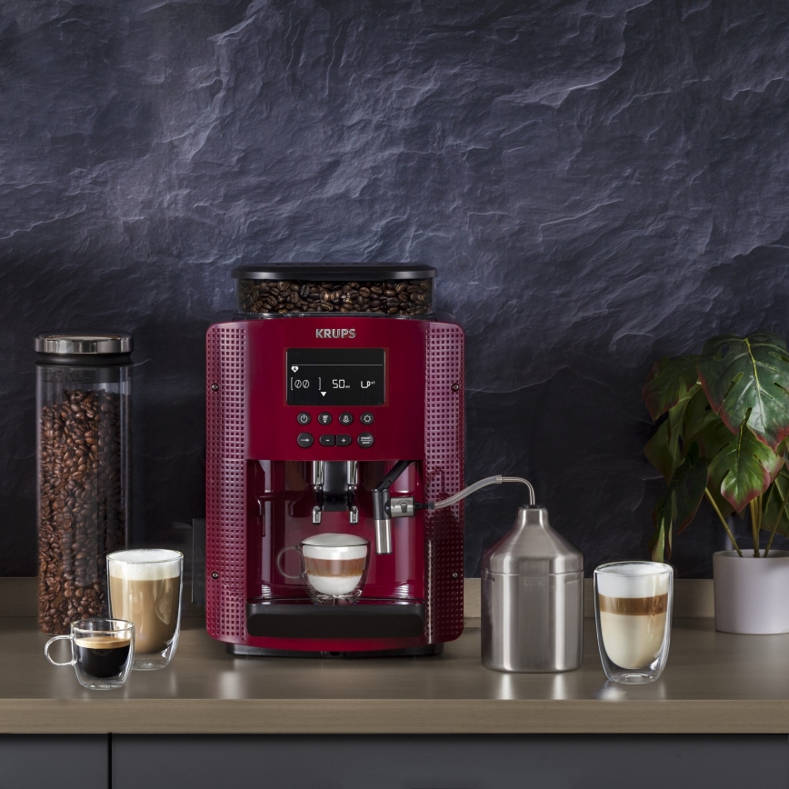 Krups - Machine à café automatique avec récipient à lait ESSENTIAL 1450W/230V rouge