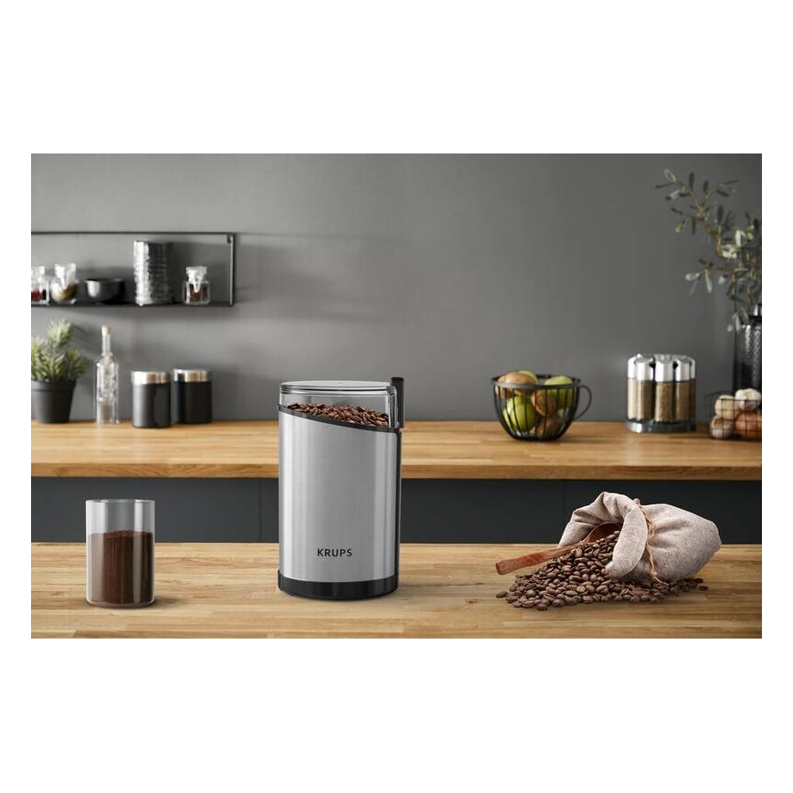 Krups - Macinacaffè elettrico in grani 85g FAST-TOUCH 200W/230V cromo opaco