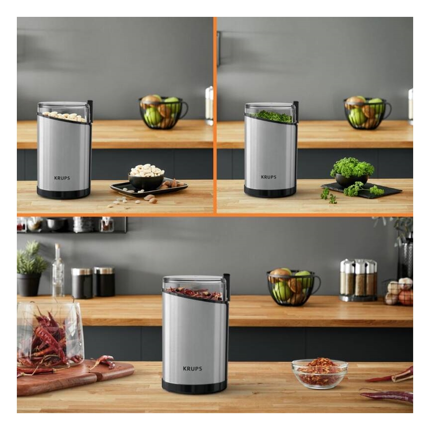 Krups - Macinacaffè elettrico in grani 85g FAST-TOUCH 200W/230V cromo opaco