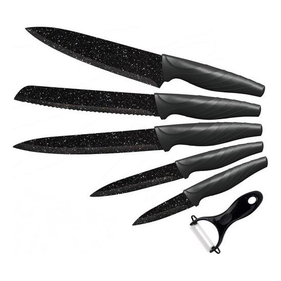 Küchenmesserset 5-teilig + Schäler Marmor/Schwarz