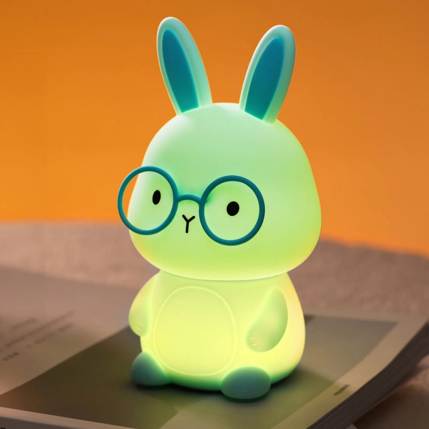 Lampada a LED RGBW dimmerabile per bambini FLORKA LED/1W/5V USB 1200 mAh coniglietto blu