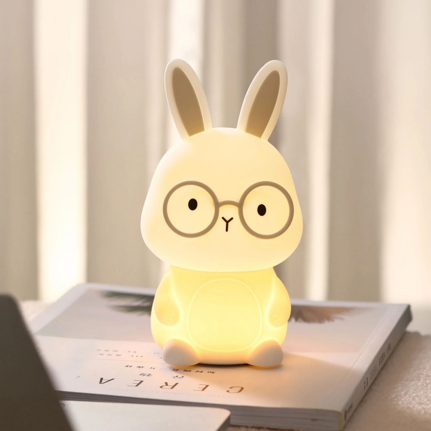 Lampada a LED RGBW dimmerabile per bambini FLORKA LED/1W/5V USB 1200 mAh coniglietto bianco/grigio