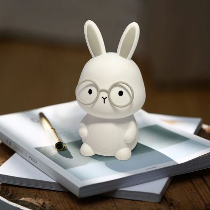 Lampada a LED RGBW dimmerabile per bambini FLORKA LED/1W/5V USB 1200 mAh coniglietto bianco/grigio