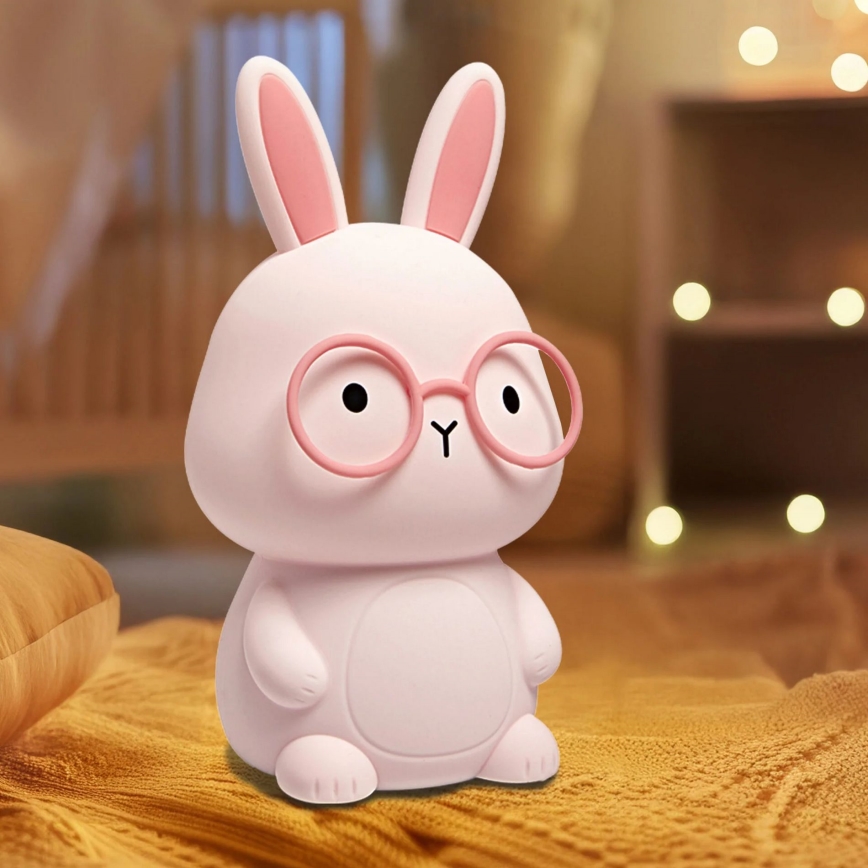 Lampada a LED RGBW dimmerabile per bambini FLORKA LED/1W/5V USB 1200 mAh coniglietto rosa