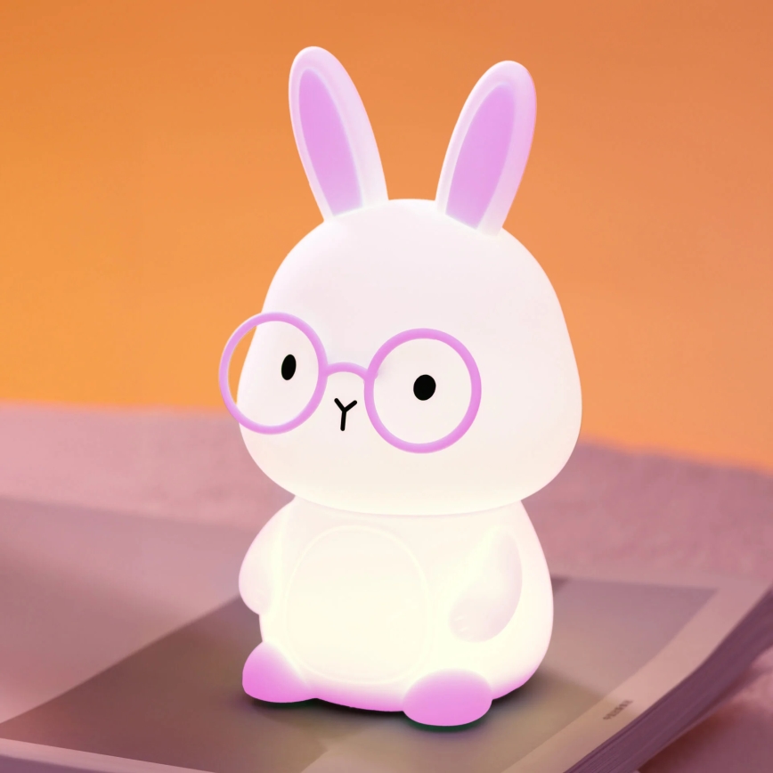 Lampada a LED RGBW dimmerabile per bambini FLORKA LED/1W/5V USB 1200 mAh coniglietto rosa