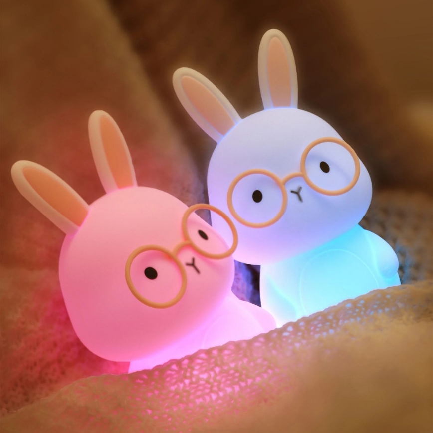 Lampada a LED RGBW Dimmerabile per bambini FLORKA LED/1W/5V USB 1200 mAh coniglietto bianco/rosa