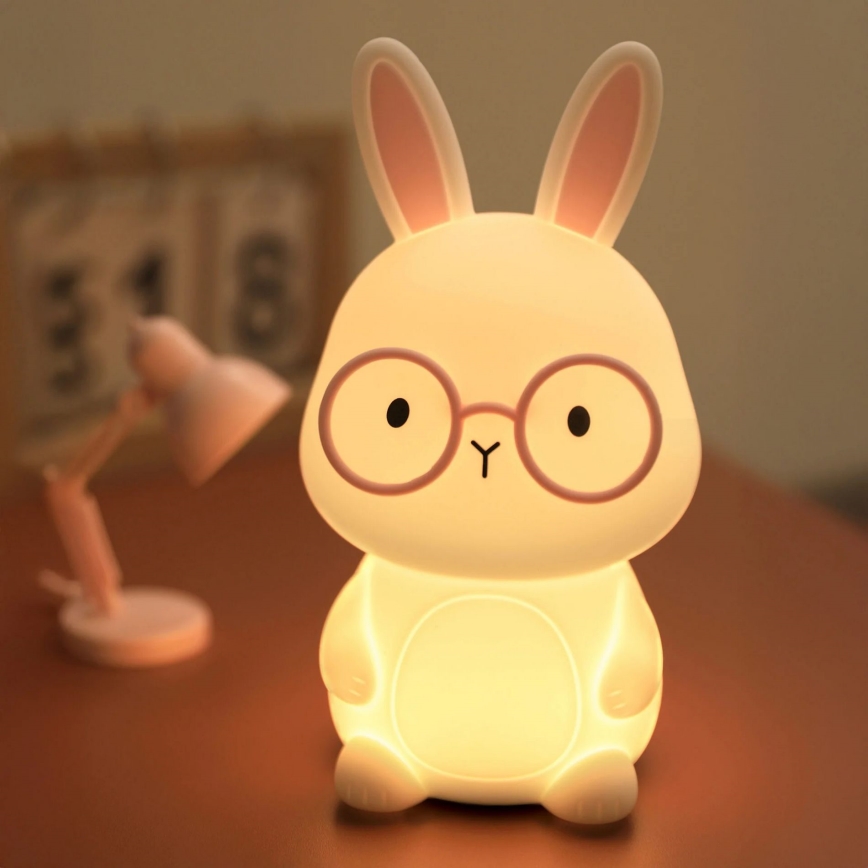 Lampada a LED RGBW Dimmerabile per bambini FLORKA LED/1W/5V USB 1200 mAh coniglietto bianco/rosa