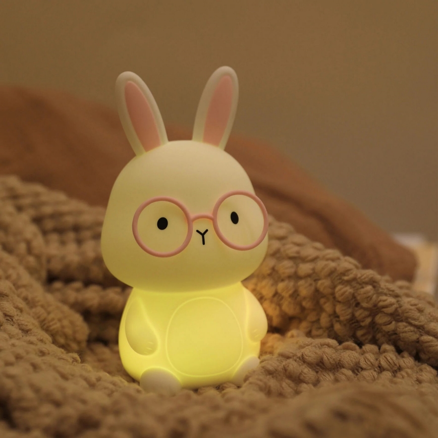 Lampada a LED RGBW Dimmerabile per bambini FLORKA LED/1W/5V USB 1200 mAh coniglietto bianco/rosa