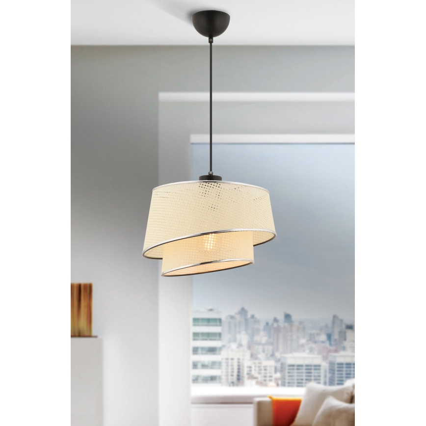 Lampada a sospensione a cavo BARETTE 1xE27/60W/230V crema/cromo lucido