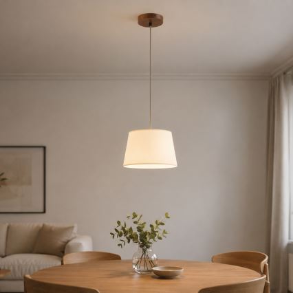 Lampada a sospensione con cavo AIDA 1xE27/15W/230V Ø 25 cm rovere/crema