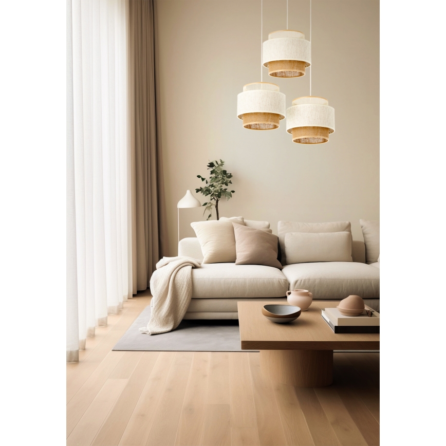 Lampada a sospensione con cavo BOHO 3xE27/60W/230V bianco/iuta
