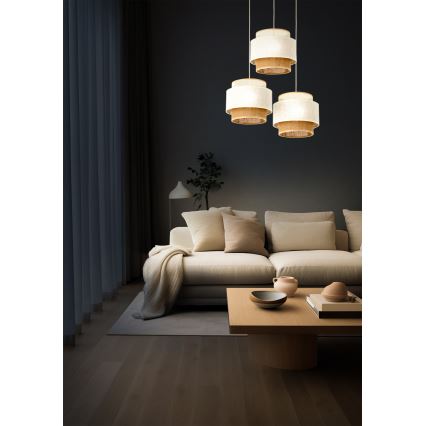 Lampada a sospensione con cavo BOHO 3xE27/60W/230V bianco/iuta