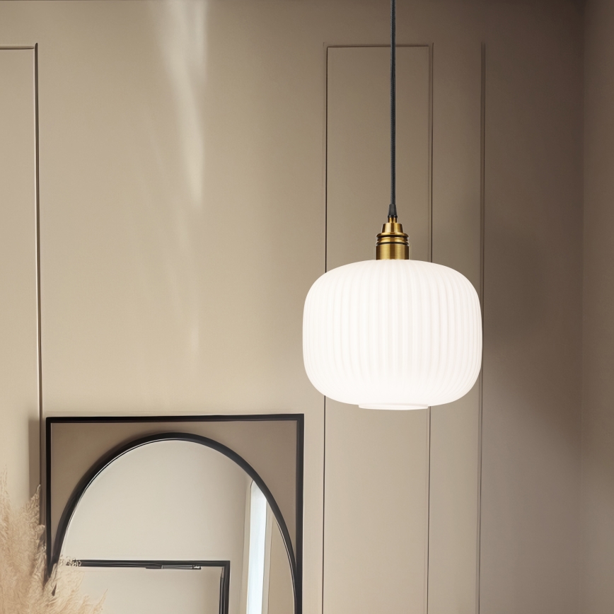 Lampada a sospensione con cavo HECTOR 1xE27/15W/230V bianco/ottone diam. 25 cm