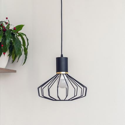 Lampada a sospensione con cavo SOLANO 1xE27/15W/230V nero/oro