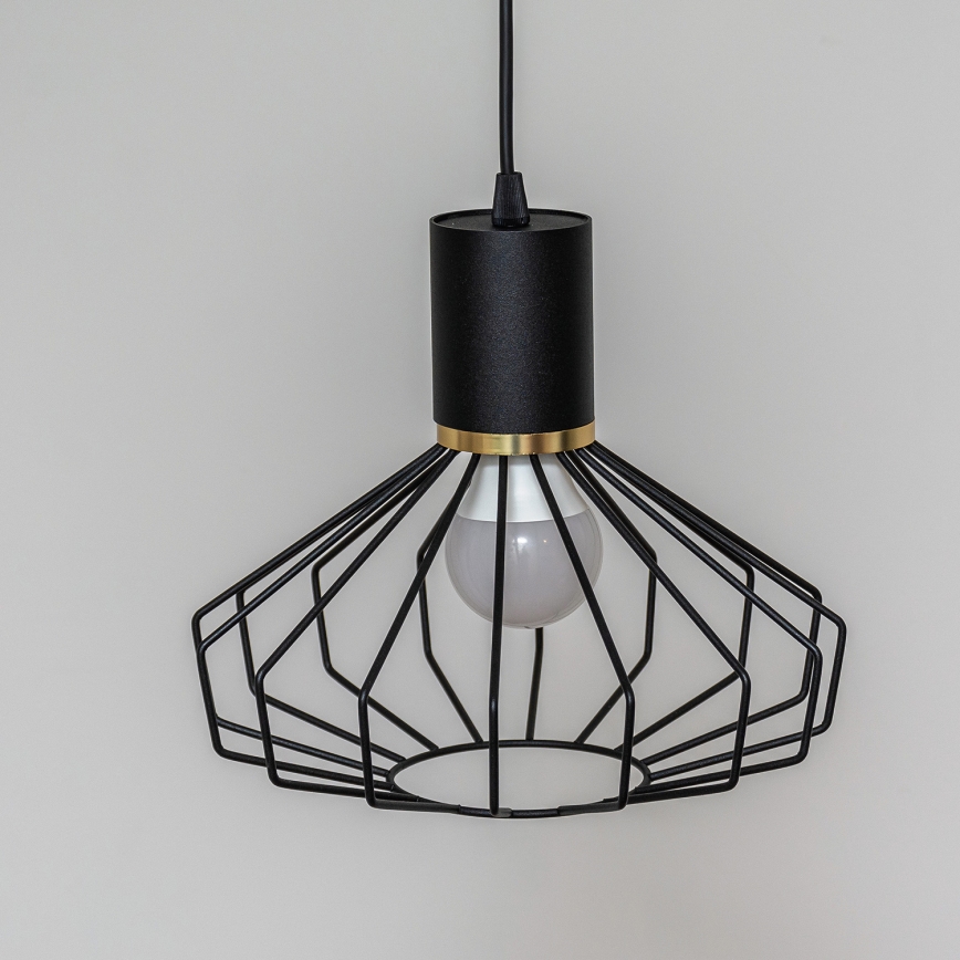 Lampada a sospensione con cavo SOLANO 1xE27/15W/230V nero/oro