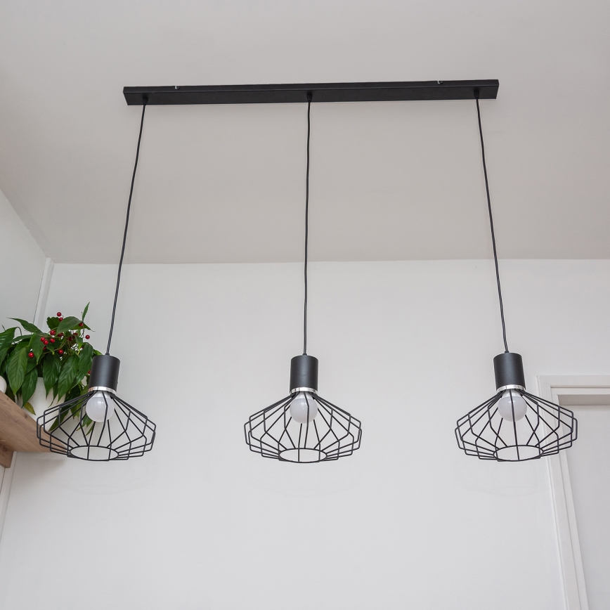 Lampada a sospensione con cavo SOLANO 3xE27/15W/230V nero/cromo lucido