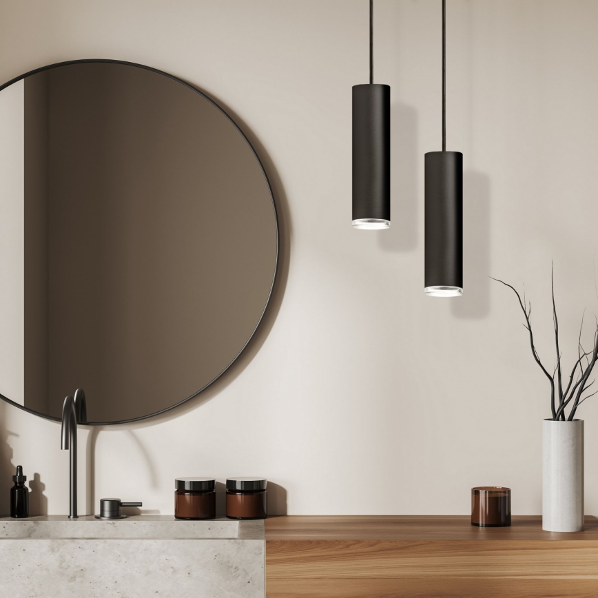 LED RGBW Lampada a sospensione dimmerabile per bagno su cavo TURYN 1xGU10/6W/230V 3000K Wi-Fi IP44 nera